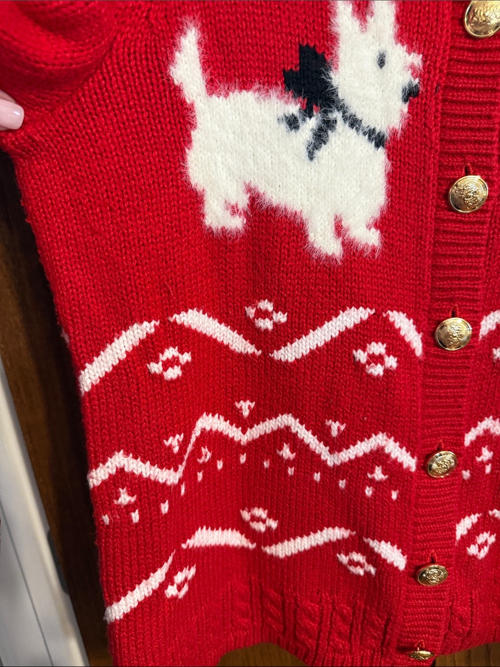 Talbots Red Holiday Dog-Pattern Cardigan Sweater - Picture 4 of 10